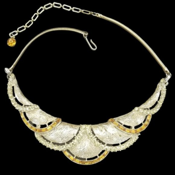 Vintage Corocraft Topaz Rhinestone Sculpted Necklace - Picture 1 of 7